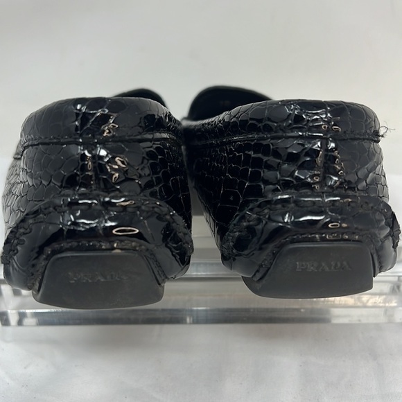 Prada Sz 9.5 Black Crocodile Embossed Patent Leather Driving Moccasins Loafers - Picture 6 of 11